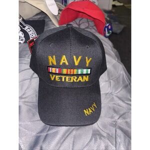 Navy VETERAN  Embroidered Snapback Baseball‎ Cap Hat - BlackbNEW